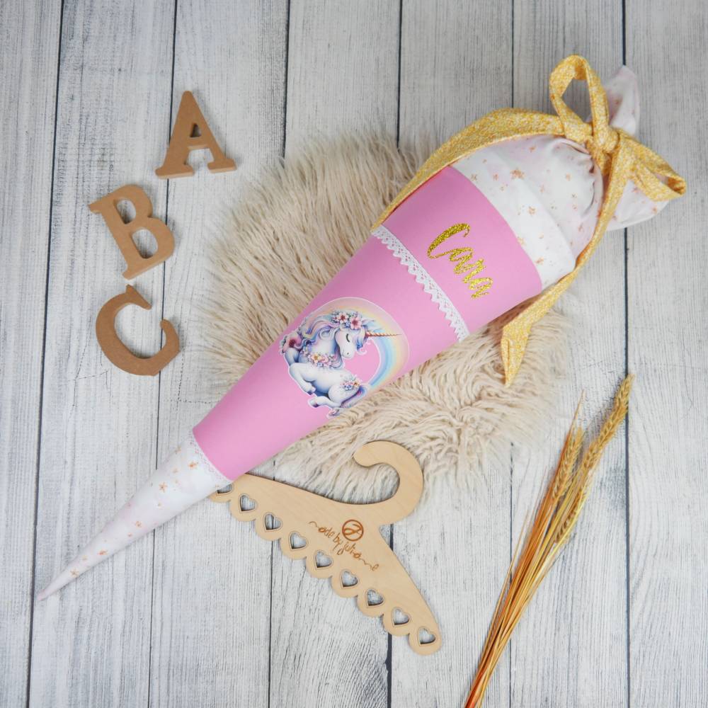 Schultüte Stoff Einhorn Rosa Gold 70cm 85cm   *personalisierbar und mit Kisseninlet Bild 1