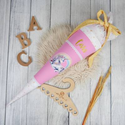 Schultüte Stoff Einhorn Rosa Gold 70cm 85cm   *personalisierbar und mit Kisseninlet