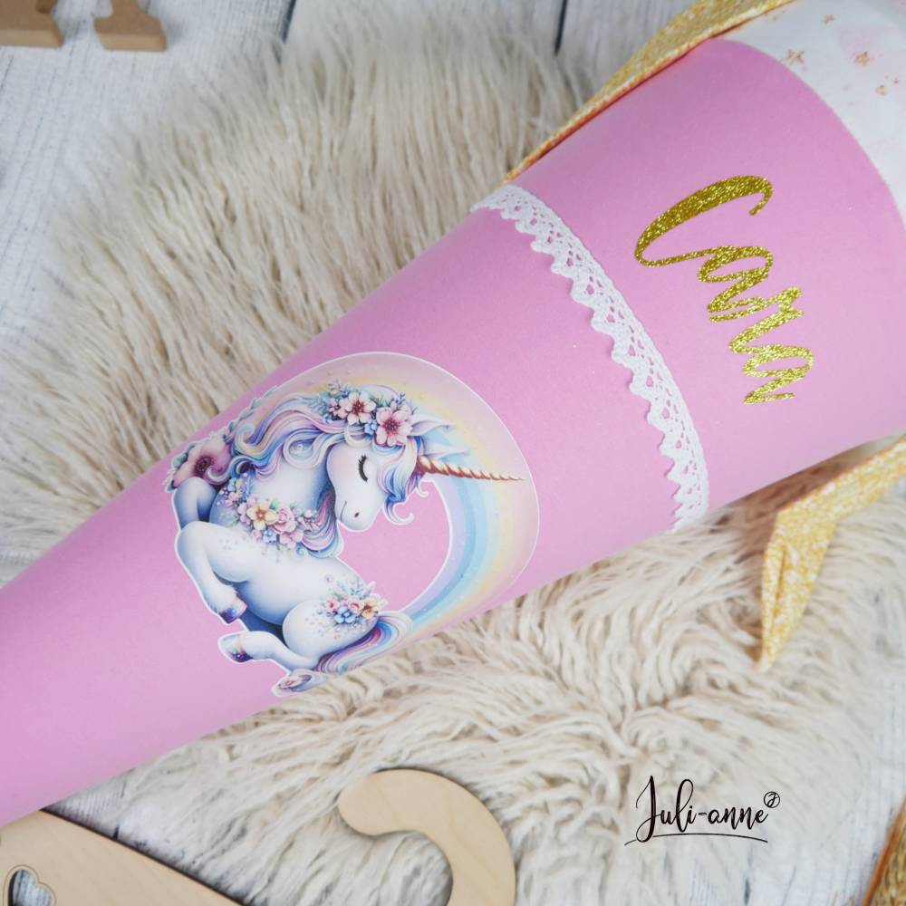 Schultüte Stoff Einhorn Rosa Gold 70cm 85cm   *personalisierbar und mit Kisseninlet Bild 2