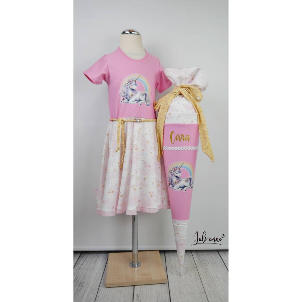 Schultüte Stoff Einhorn Rosa Gold 70cm 85cm   *personalisierbar und mit Kisseninlet Bild 5