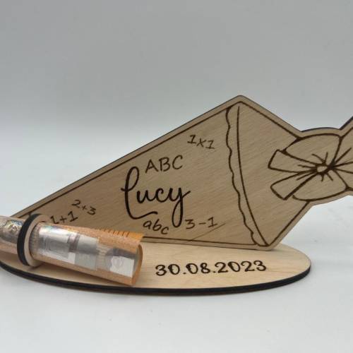 Schultüte mit Wunschname aus Holz – Personalisiertes Geldgeschenk zur Einschulung & Kindergarten Abschied