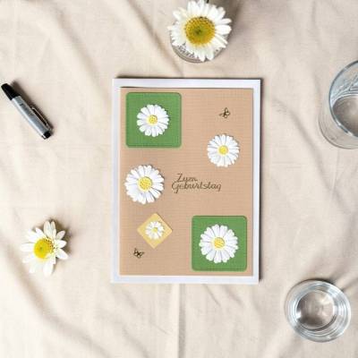 Glückwunschkarte Gänseblümchen – Klappkarte & Grußkarte zum Geburtstag, handgefertigt, Unikat, mit Umschlag