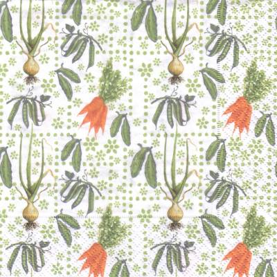 Lunchservietten Gartengemüse, mit Möhren, Erbsen, Gurken und Zwiebeln