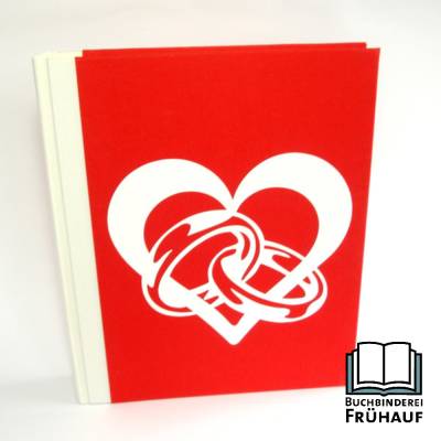 ABVERKAUF /// Hochzeitsalbum Herz mit verschlungenen Ringen – Fotoalbum rot weiß, Handarbeit