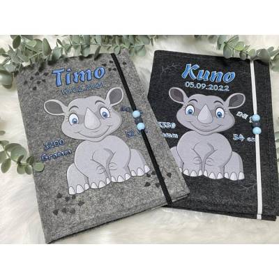 U Heft Hülle Filz personalisiert | Impfpass Nashorn | Untersuchungsheft Hülle filz Geschenk Geburt