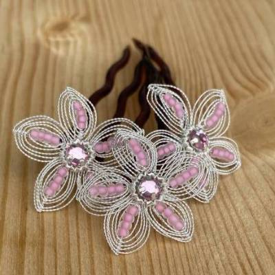 Haarnadeln "Silberdrahtblüte" 3er-Set