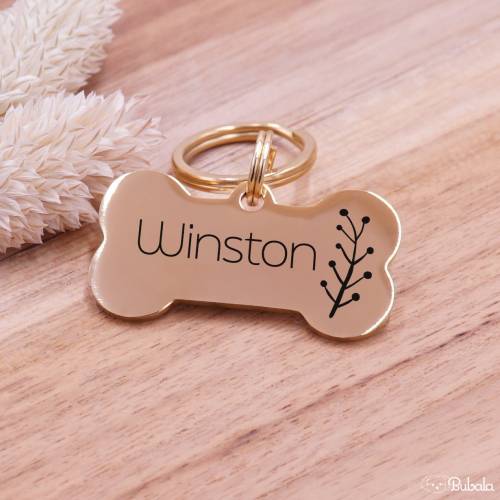 Edelstahlmarke Zweig Knochen Hundemarke graviert und personalisiert