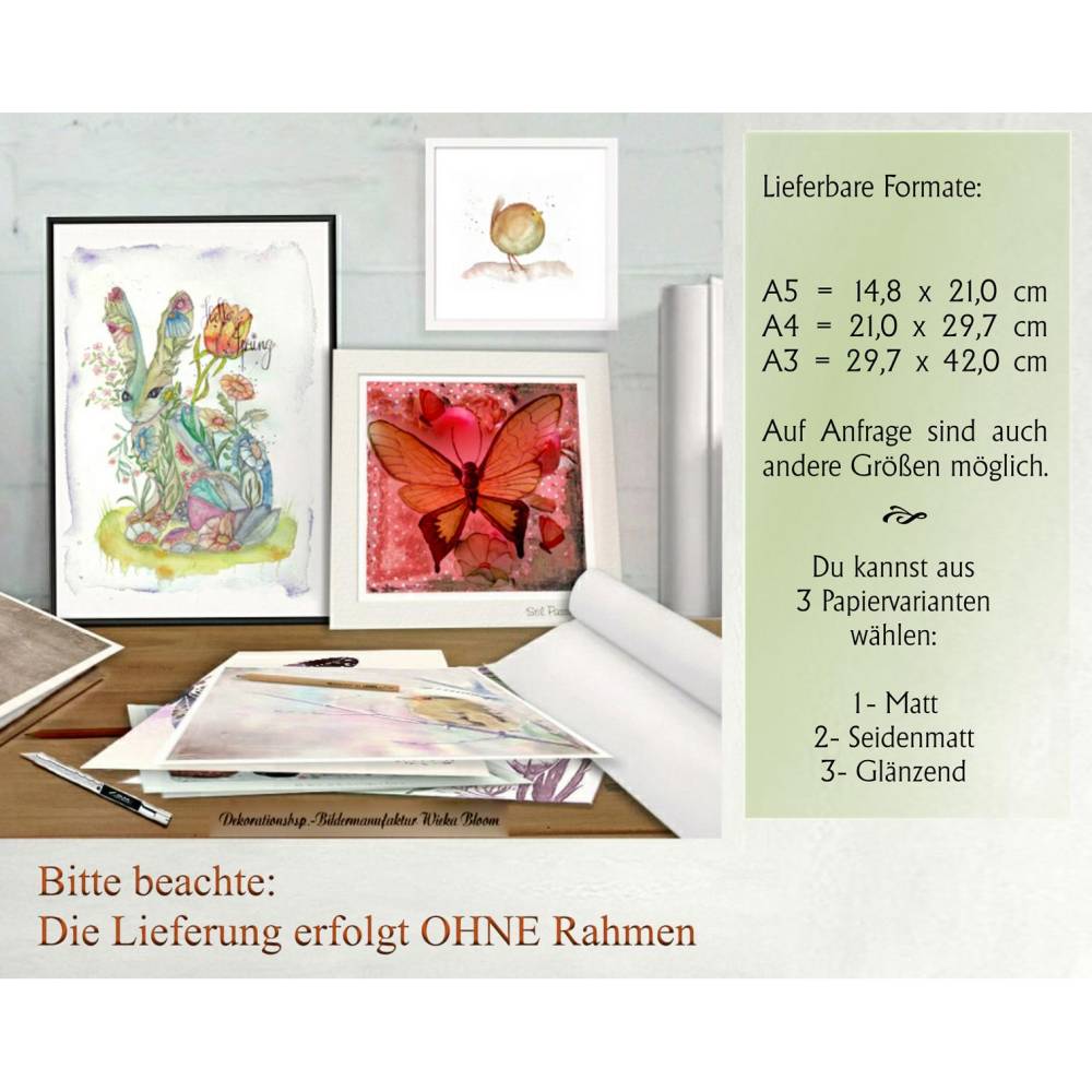 MOIN IHR SPACKEN, Wandbild Poster Aquarell Möwe mit lustigem Spruch ...