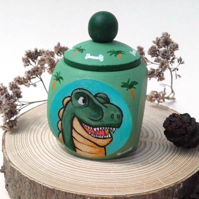 Milchzahndose Zahndose bemalt mit Tyrannosaurus Rex Dinosaurier, Schatzdose handbemalt mit Wunschtext