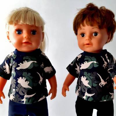 Puppenkleidung, Puppen-Shirt, T-Shirt für Puppen, Dinos Caumouflage,  Gr. 40-43 cm