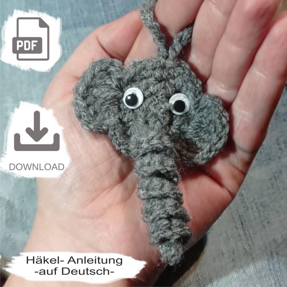 Häkelanleitung, Kleiner Anhänger ELEFANT, PFD Download Bild 1