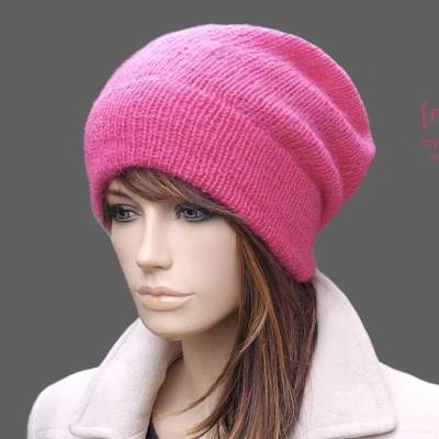 Strickmütze, Wolle, Mohair, pink, Beanie, Mütze, fuchsia, Hipster, Wollmütze, Wintermütze, gestrickt