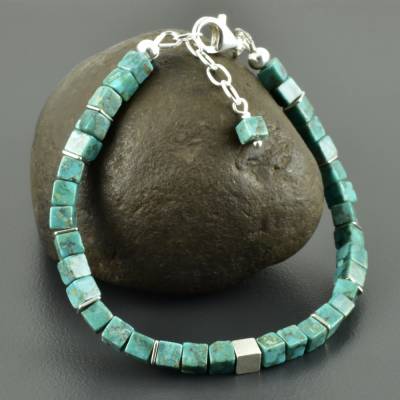 Edles Armband mit Türkiswürfeln und 925er Silber Edelsteinarmband türkis Würfelschmuck Geschenk Hochzeitstag Geburtstag