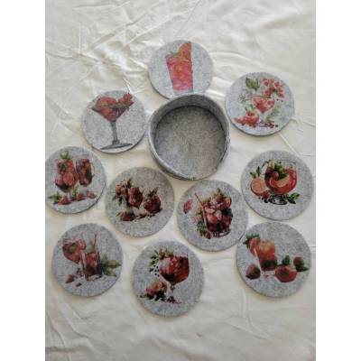 10 er Set  Untersetzer aus Filz mit Aufbewahrung  mit Cocktail -Motive.  Geschenk , 11 Teile, Sublimation