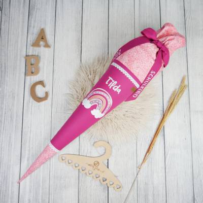 Schultüte Stoff Regenbogen Beere Pink 70cm 85cm   *personalisierbar und mit Kisseninlet