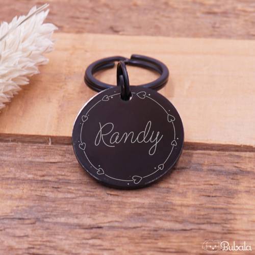 Edelstahlmarke Herzrahmen Rund Hundemarke graviert und personalisiert verschiedene Designs