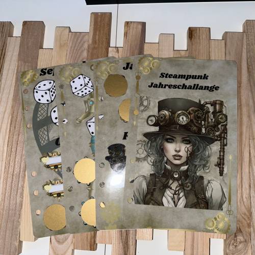 Sparchallenge Steampunk Jahreschallenge/ Rubbelchallenge / Würfelchallenge / Umschlagsmethode / Budgeting / A6