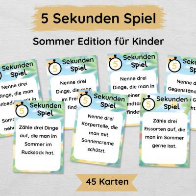 5 Sekunden Sommer Spiel für Kinder, tolle Beschäftigung in den Sommerferien