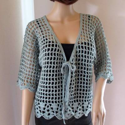 Häkeljacke mit hübschem Muster in Mint, Sommerjacke, Cardigan, Bolero 