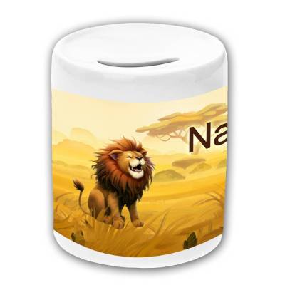 Spardose Motiv Löwe mit Name / personalisierbar / Sparbüchse / Sparschwein