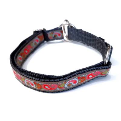 Welpen Halsband, Zugstopp Hundehalsband grau mit Paisley Muster