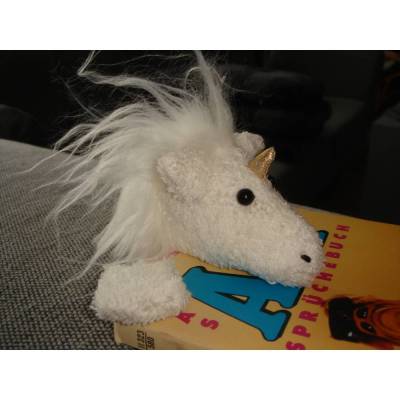 Rosa-weiß gestreiftes Einhorn Lesezeichen – Goldenes Horn & weiße Mähne