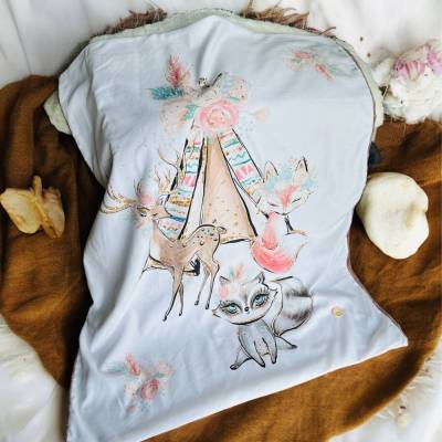 Babydecke Indianerzelt Kuscheldecke Baby Mädchen Wagendecke Reh Katze Fuchs Geschenk Babyparty Mädchen Krabbeldecke rosa