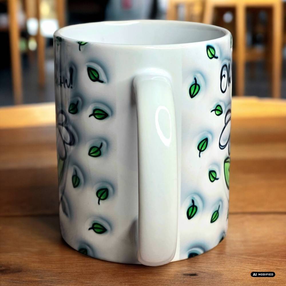 Bedruckte Tasse in 3D-Optik mit Aufschrift 