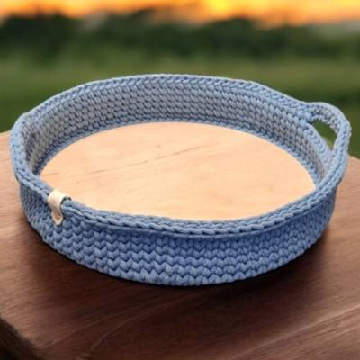 Stabiler gehäkelter Korb mit Henkel /Brotkorb/Tablett - 40 x 8cm