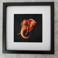 Stickbild gerahmt 30 x 30 cm cm - Motiv Africa Elefant