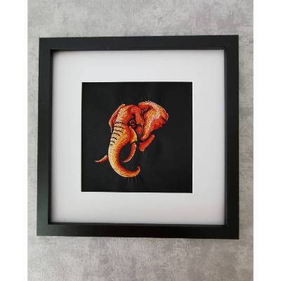 Stickbild gerahmt 30 x 30 cm cm - Motiv Africa Elefant