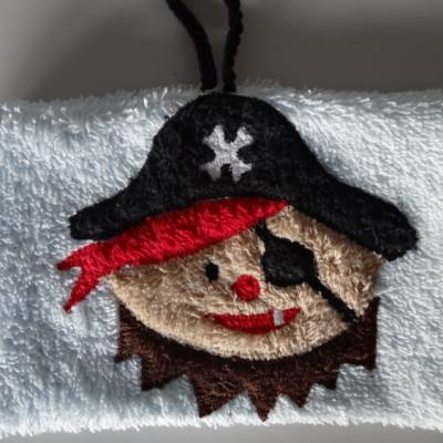 Waschhandschuh kleiner Pirat – Kinder Waschlappen mit Applikation, hellblau