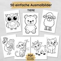 50 einfache Ausmalbilder mit niedlichen Tieren für Kinder ab 2 Jahren zum Ausdrucken