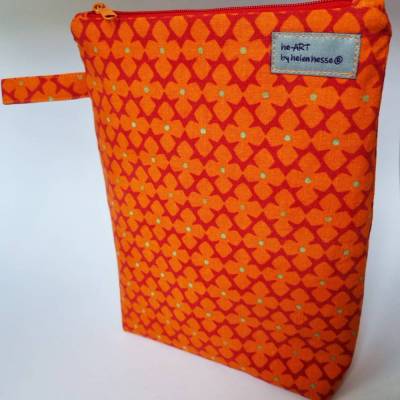 Duschtasche / Kosmetiktasche Größe L - Vintage-Stoff 70er - in orange-rot BLUMEN
