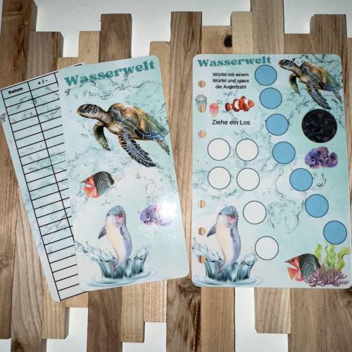 Sparchallenge Wasserwelt/ 2er Klappkarte/ Rubbelchallenge / Würfelchallenge / Umschlagsmethode / Budgeting / A6