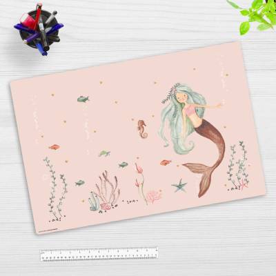 Schreibtischunterlage – Meerjungfrau im rosa Meer – 60 x 40 cm – aus hochwertigem Vinyl - Made in Germany!