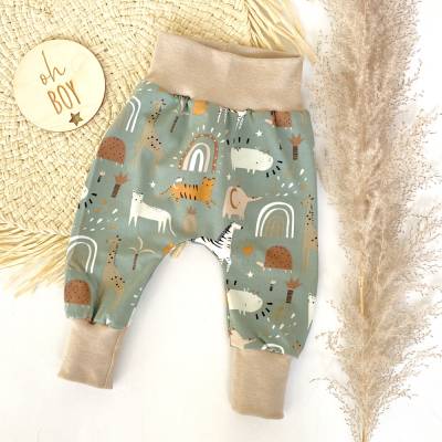 Pumphose Zootiere Regenbogen grün beige