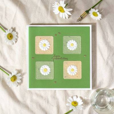 Glückwunschkarte Gänseblümchen – Klappkarte, Faltkarte, Grußkarte zum Geburtstag, handgefertigt, Unikat, 16x16 cm