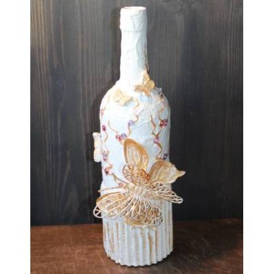 Dekoflasche Wohndekoration SCHMETTERLINGE & ROSEN Upcycling Flasche Flaschenkunst Dekoration Collage  Deko
