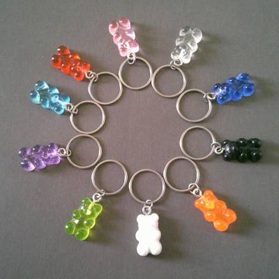 10 Stk. Maschenmarkierer Set, Maschenzähler,  mit einem Bärchen ( Gummibärchen Imitat ) und Metallring