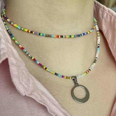 Damen Halskette Perlenkette Sommer Kette bunt