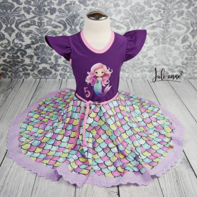 Drehkleid - Kleid mit Drehrock Meerjungfrau Schuppen Lila  #personaliert
