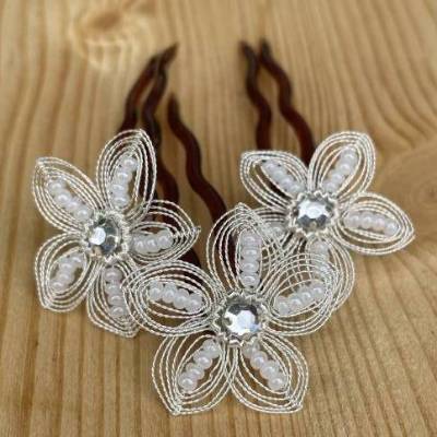 Haarnadeln "Silberdrahtblüte" 3er-Set