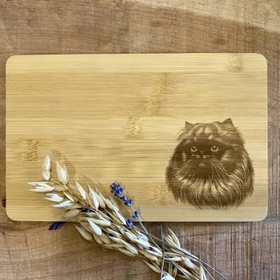 Bambus Frühstücksbrettchen Perserkatze Vesperbrett Holzbrett Gravur Wunschname
