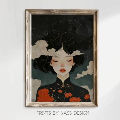 Illustration träumende Frau, digitaler Kunstdruck