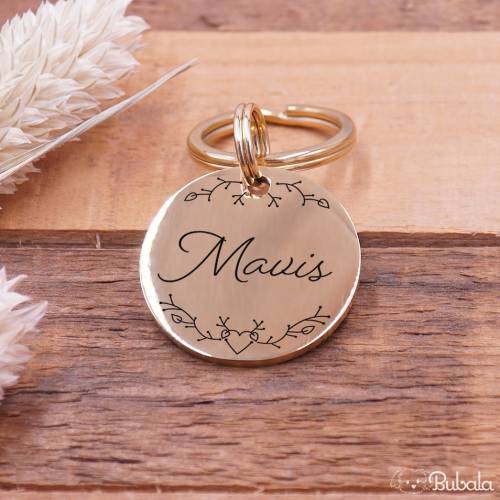 Edelstahlmarke Herz Ranken Rund Hundemarke graviert und personalisiert verschiedene Designs