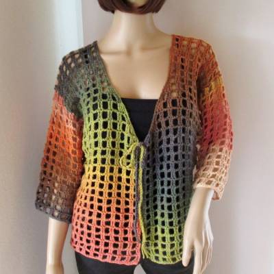 Häkeljacke in tollen Farben, Sommerjacke aus weicher Pima-Baumwolle, Cardigan, Bolero