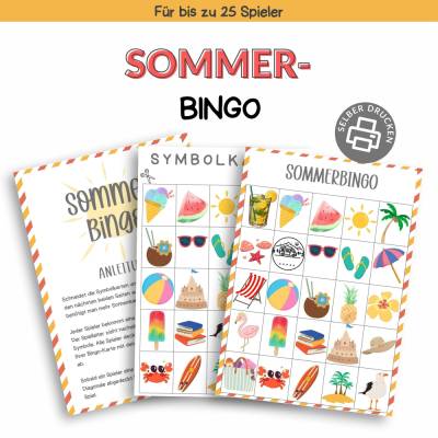 Bingo für den Sommer Druckvorlage - Sommerbingo zum Selberdrucken - Lotto zum Ausdrucken - Digitaler Download