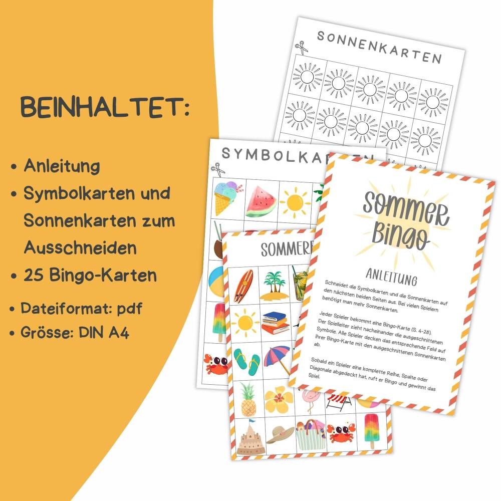 Bingo für den Sommer Druckvorlage - Sommerbingo zum Selberdrucken - Lotto zum Ausdrucken - Digitaler Download Bild 2