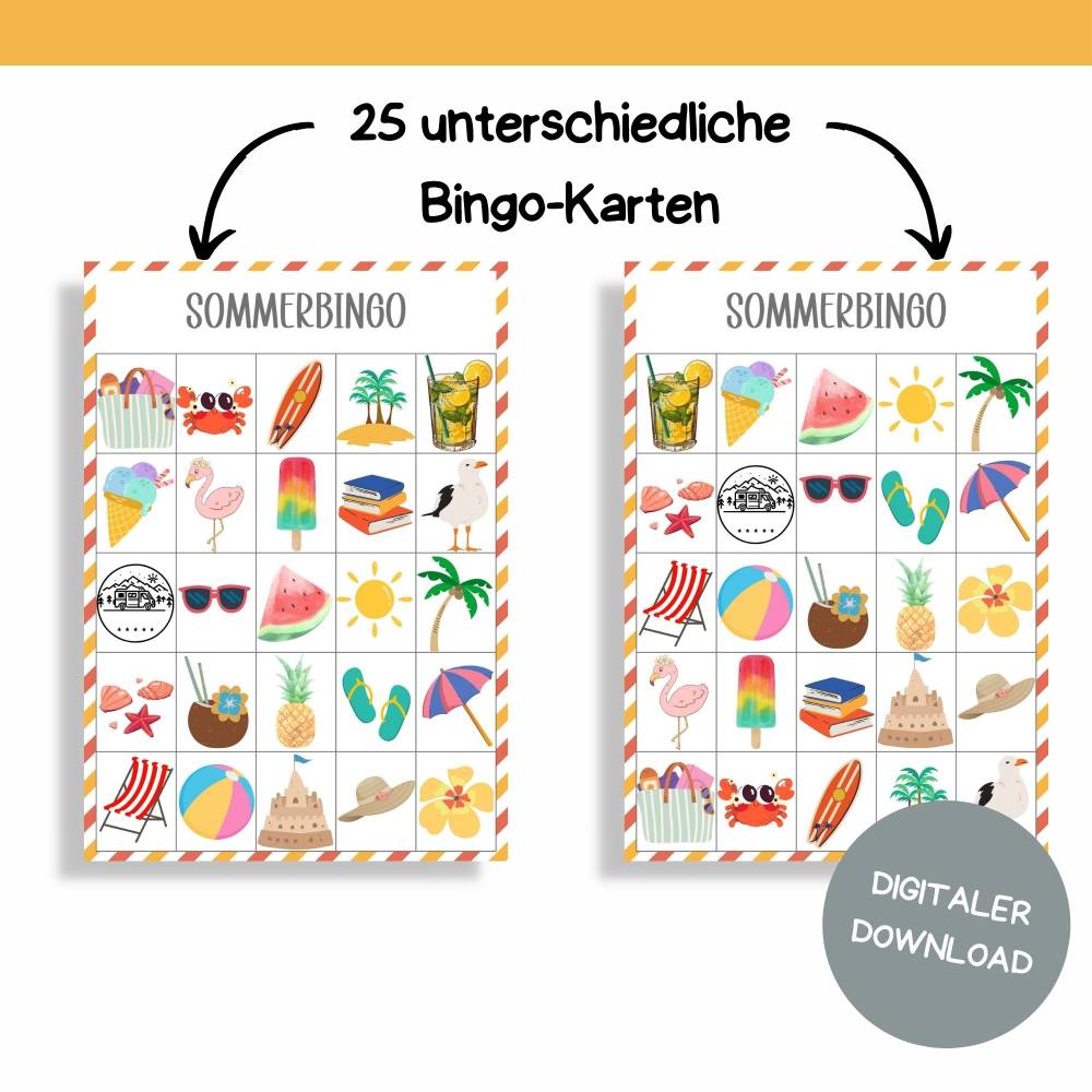 Bingo für den Sommer Druckvorlage - Sommerbingo zum Selberdrucken - Lotto zum Ausdrucken - Digitaler Download Bild 3